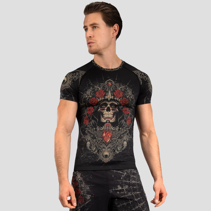 Santa Muerte 5.0 Short Sleeve Rashguard Deep Black Gold