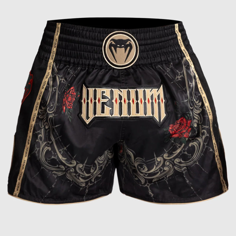 Santa Muerte 5.0 Muay Thai Shorts Deep Black Gold