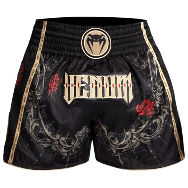 Santa Muerte 5.0 Muay Thai Shorts Deep Black Gold