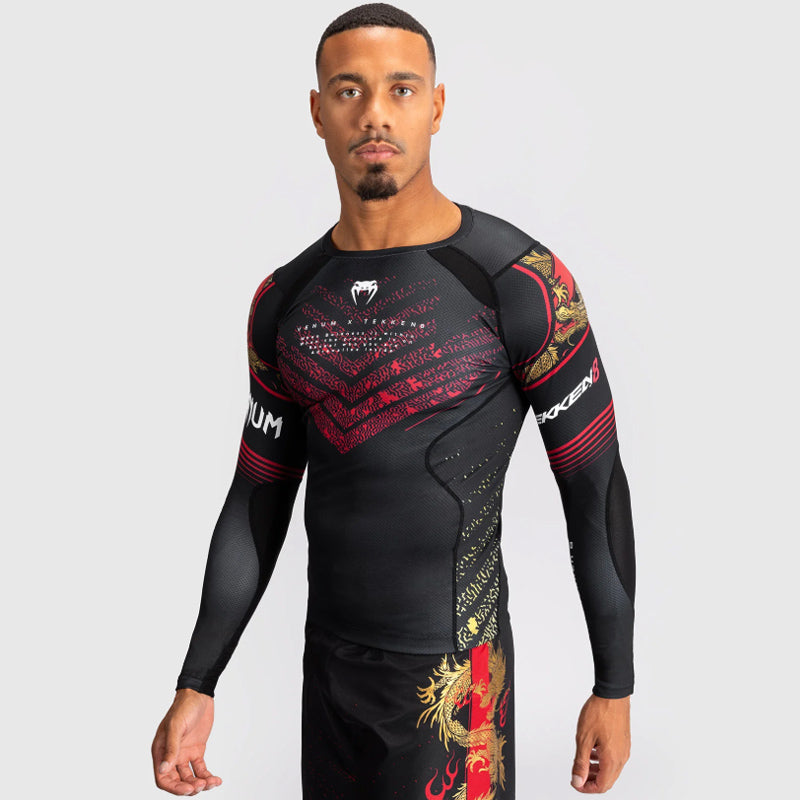 Tekken 8 Marshall Law Rashguard Long Sleeve Black Red gold